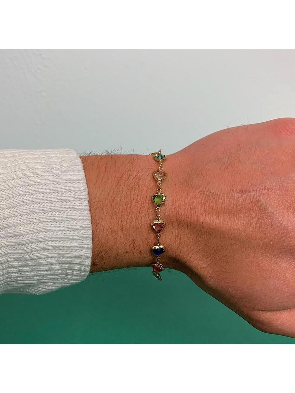 Y2k 2000s style multi colored heart Gold bracelet. Item is unisex. Brand new - Picture 6 of 8